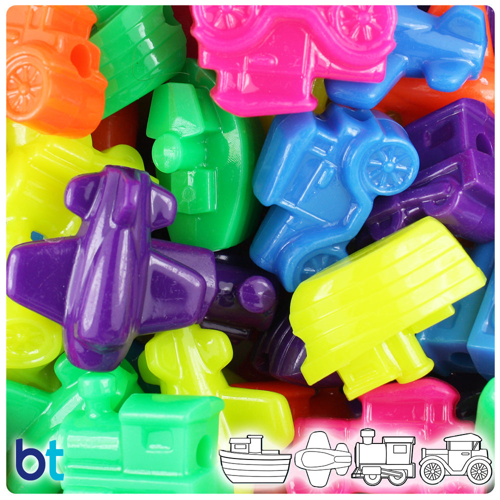 BeadTin Neon Bright Mix Mini Mobile Plastic Pony Beads (2oz)
