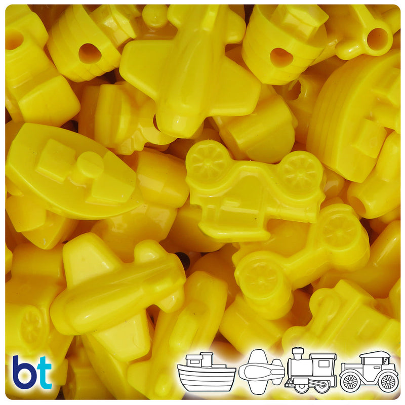 BeadTin Bright Yellow Opaque Mini Mobile Plastic Pony Beads (2oz)