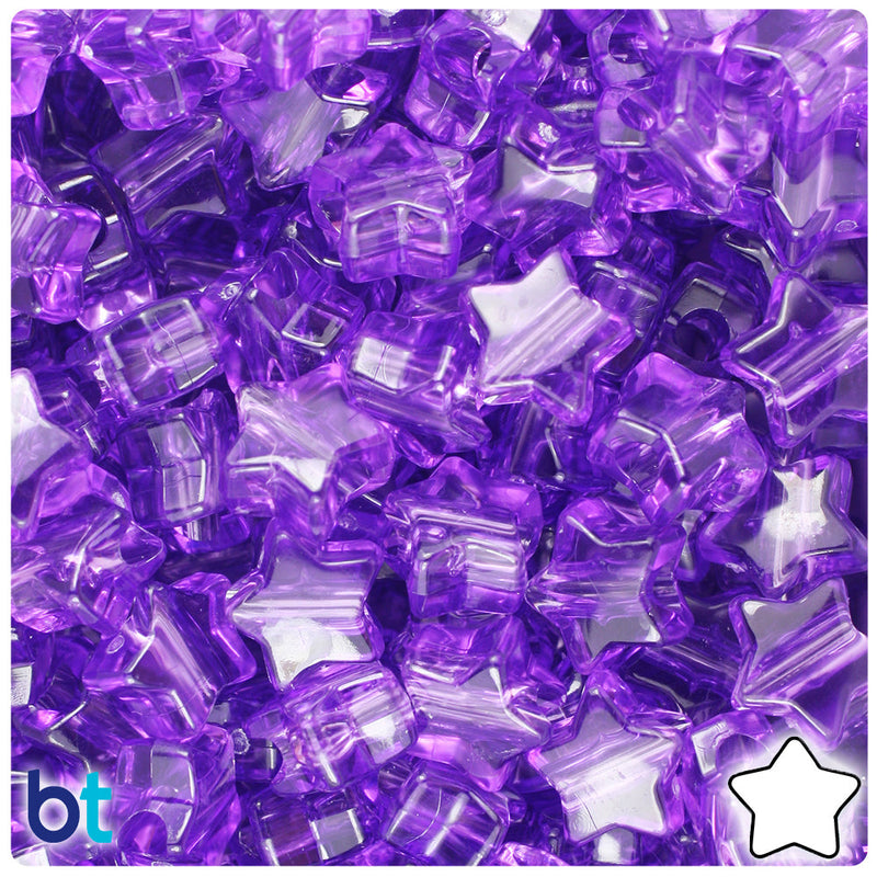 BeadTin Amethyst Transparent 13mm Star Plastic Pony Beads (250pcs)