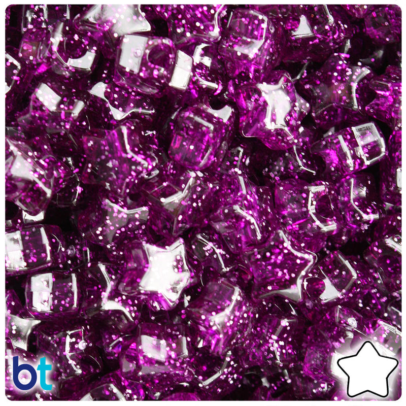 BeadTin Dark Amethyst Sparkle 13mm Star Plastic Pony Beads (250pcs)