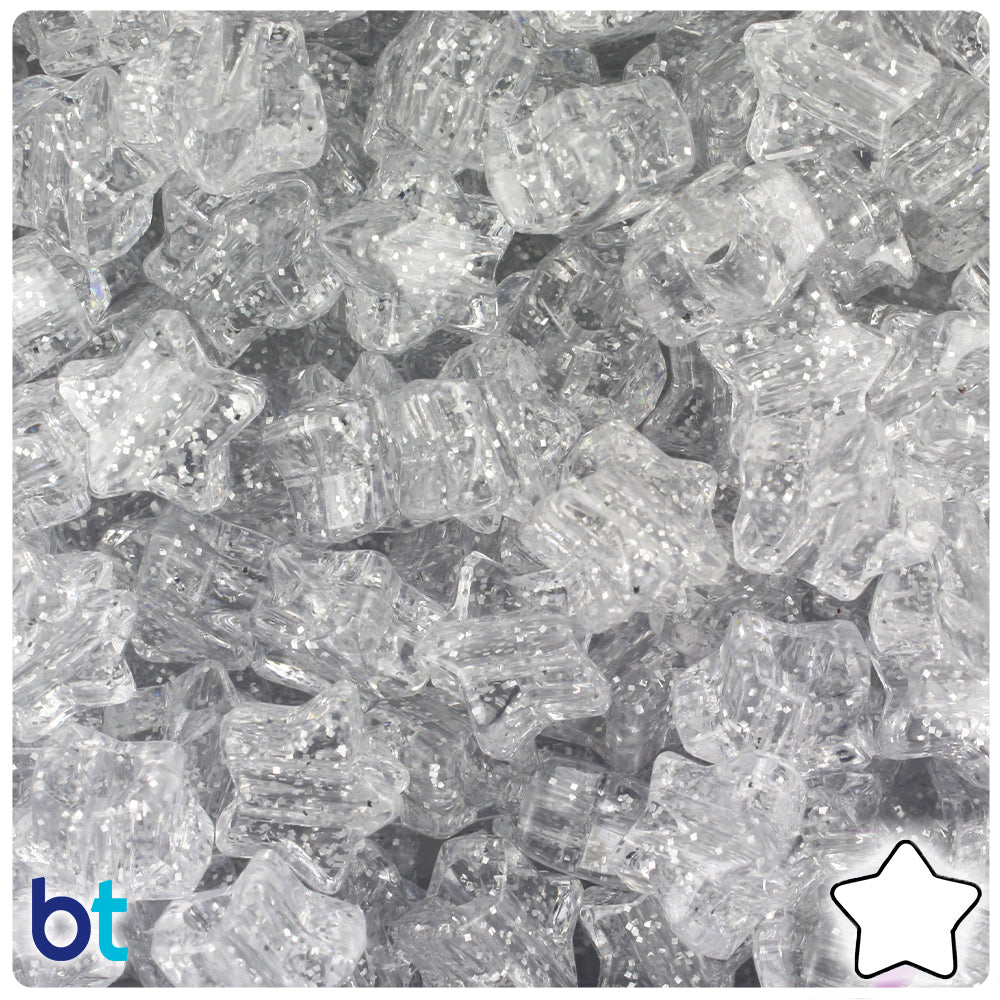 BeadTin Silver Sparkle 13mm Star Plastic Pony Beads (250pcs)
