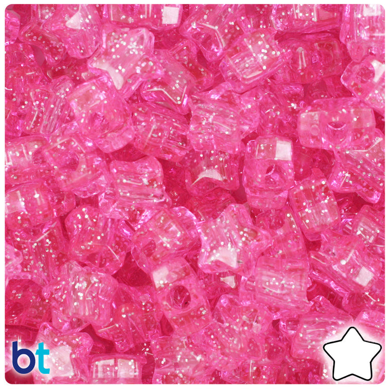 BeadTin Pink Sparkle 13mm Star Plastic Pony Beads (250pcs)