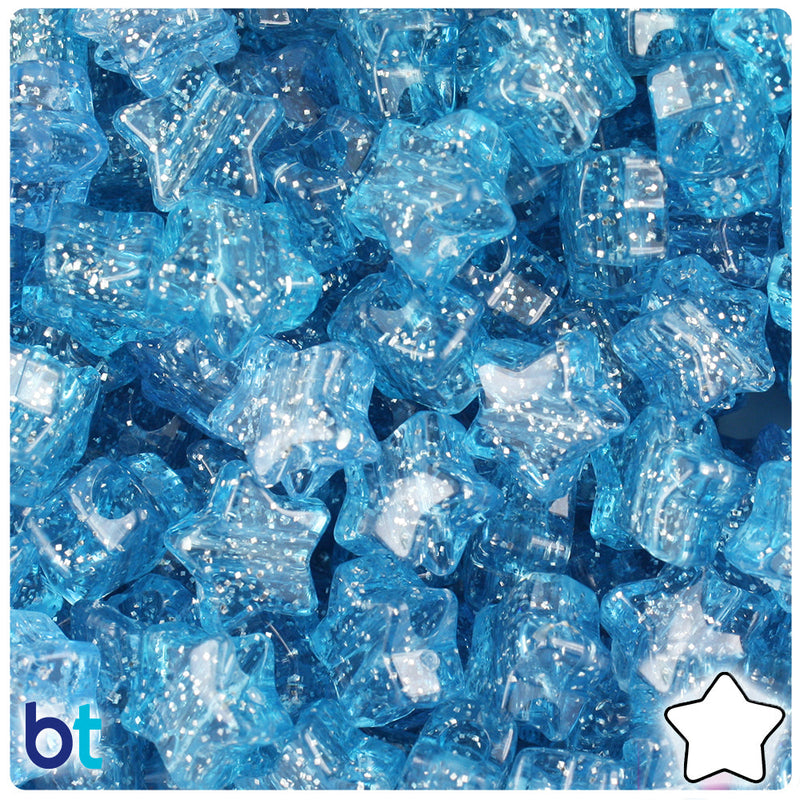 BeadTin Light Sapphire Sparkle 13mm Star Plastic Pony Beads (250pcs)