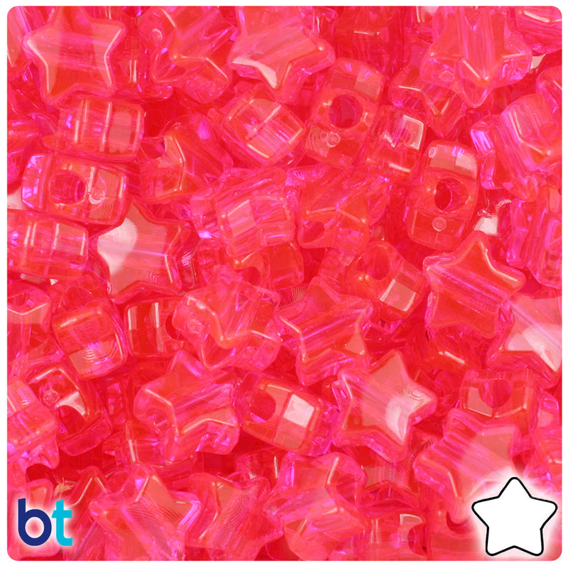 BeadTin Hot Pink Transparent 13mm Star Plastic Pony Beads (250pcs)