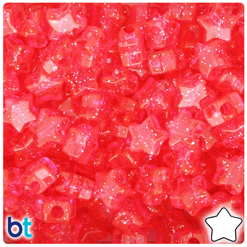 BeadTin Hot Pink Sparkle 13mm Star Plastic Pony Beads (250pcs)