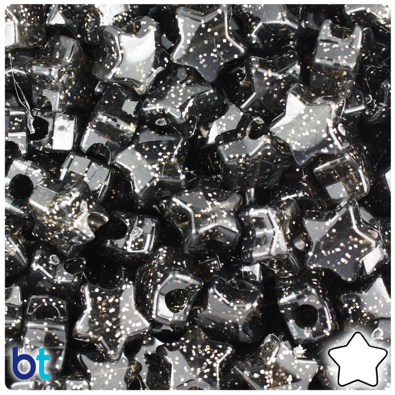 BeadTin Jet Sparkle 13mm Star Plastic Pony Beads (250pcs)