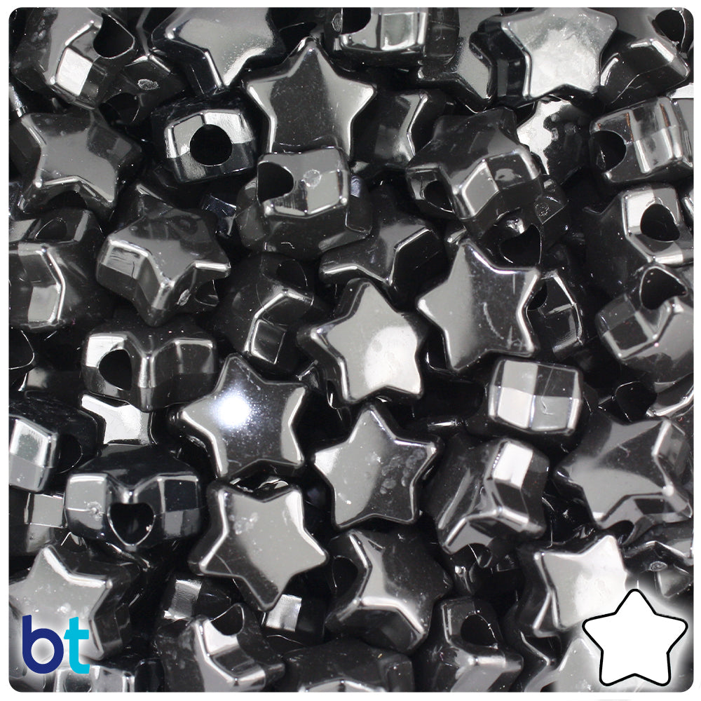 BeadTin Black Opaque 13mm Star Plastic Pony Beads (250pcs)