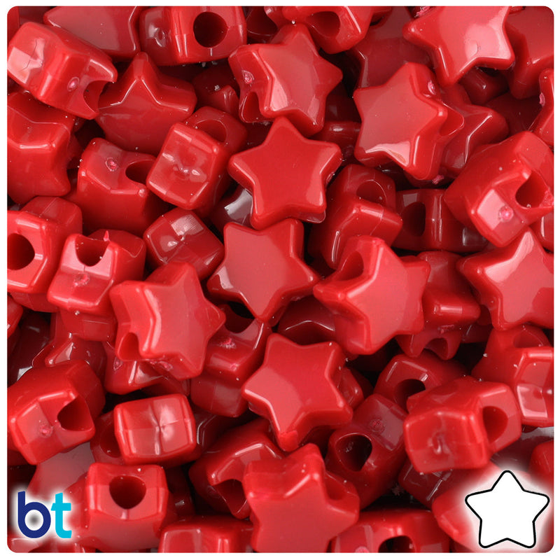 BeadTin Red Opaque 13mm Star Plastic Pony Beads (250pcs)