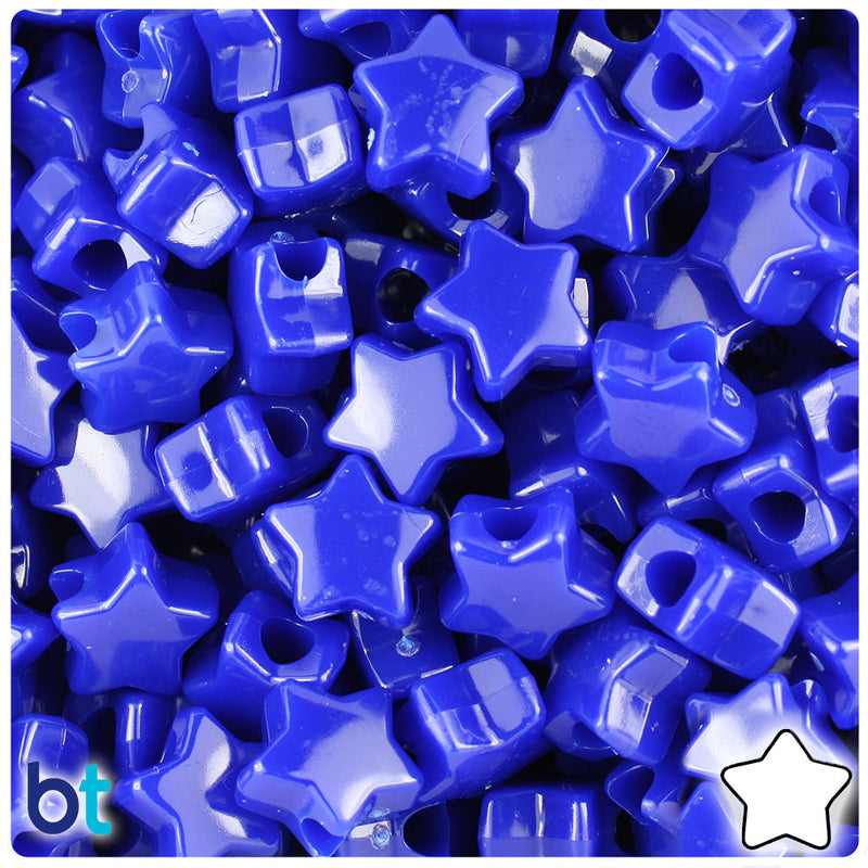 BeadTin Royal Blue Opaque 13mm Star Plastic Pony Beads (250pcs)