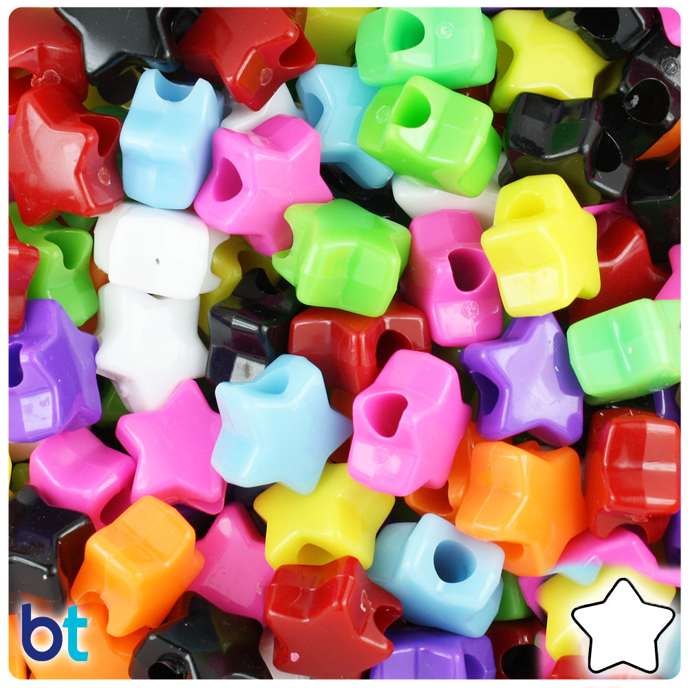BeadTin Opaque Mix 13mm Star Plastic Pony Beads (250pcs)