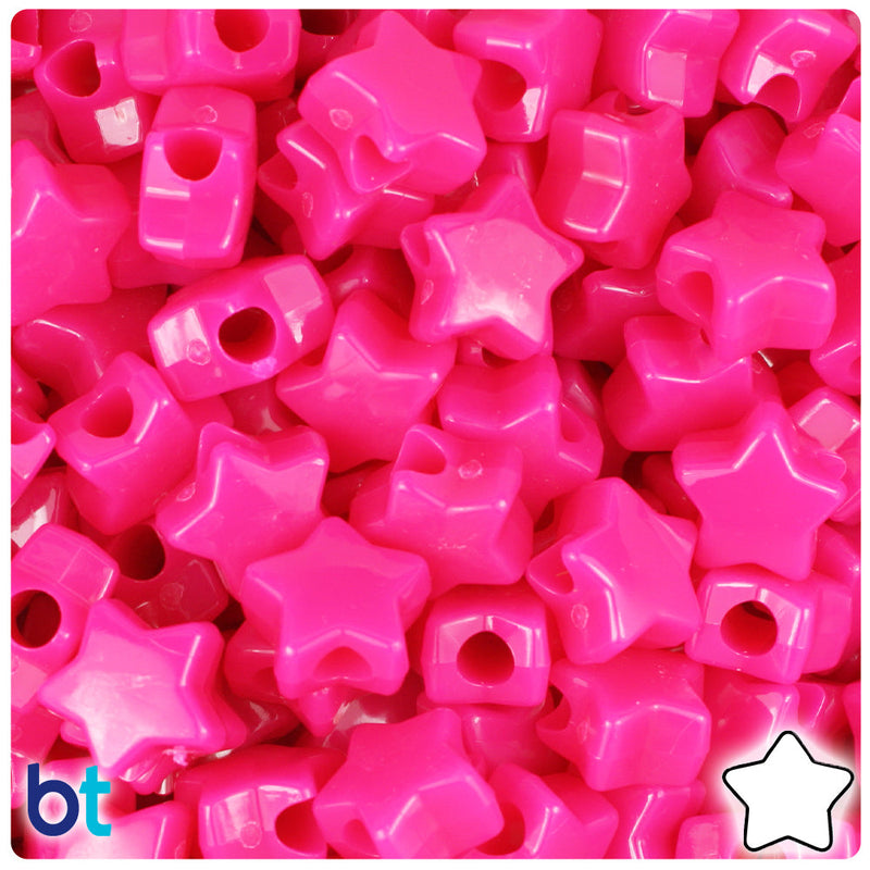 BeadTin Magenta Neon Bright 13mm Star Plastic Pony Beads (250pcs)