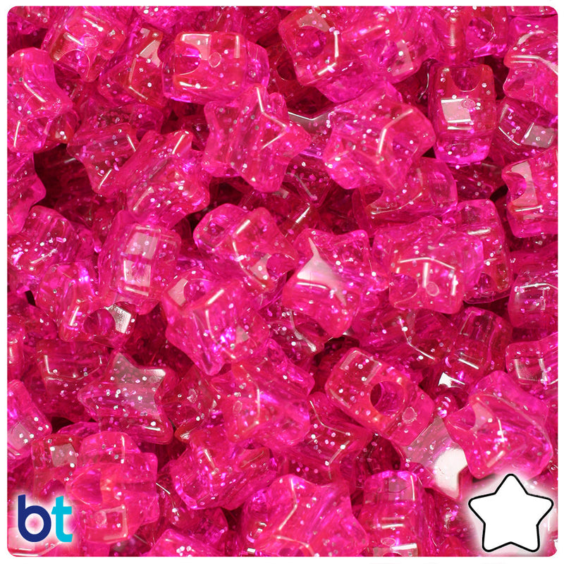 BeadTin Bright Pink Sparkle 13mm Star Plastic Pony Beads (250pcs)