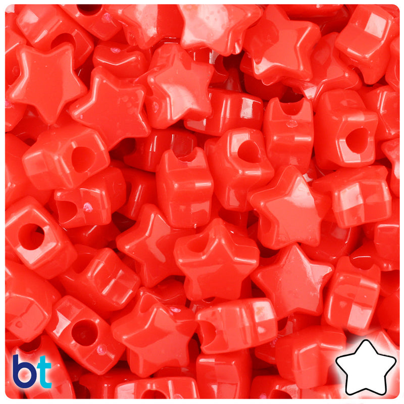 BeadTin Bright Red Opaque 13mm Star Plastic Pony Beads (250pcs)