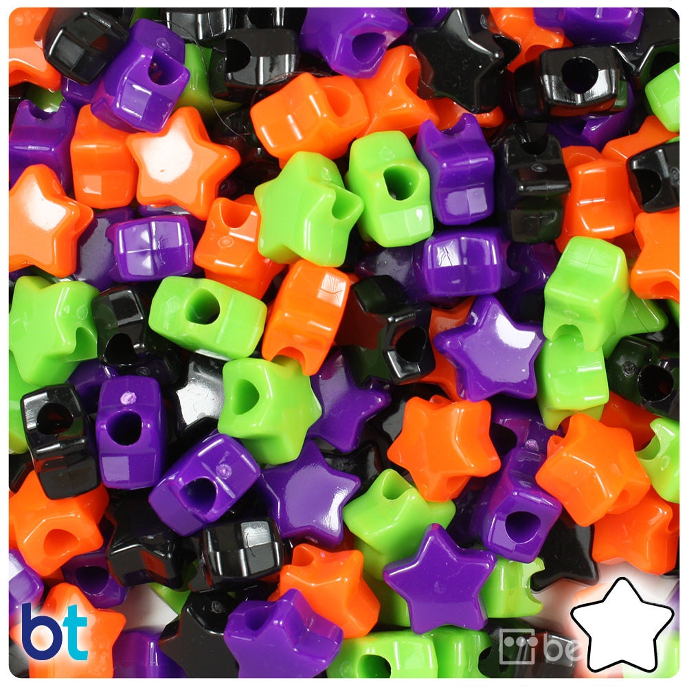 BeadTin Halloween Opaque Mix 13mm Star Plastic Pony Beads (250pcs)