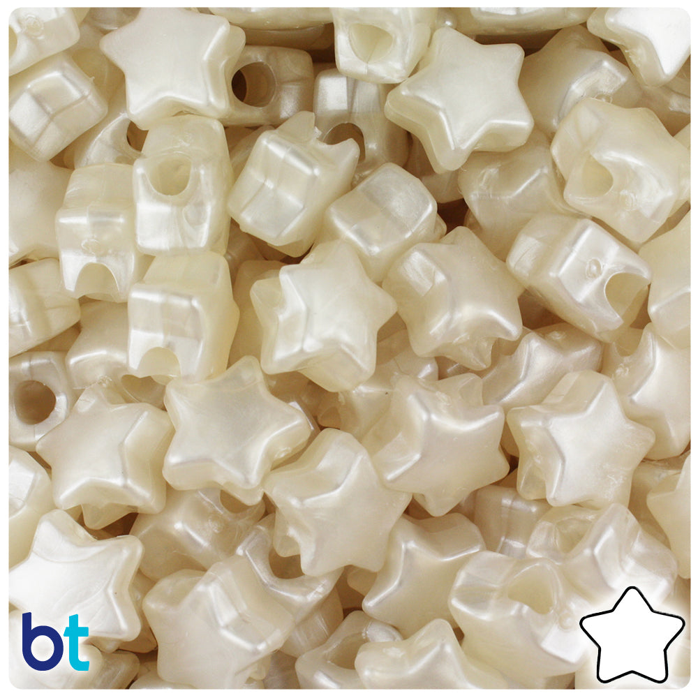 BeadTin Natural Pearl 13mm Star Plastic Pony Beads (250pcs)