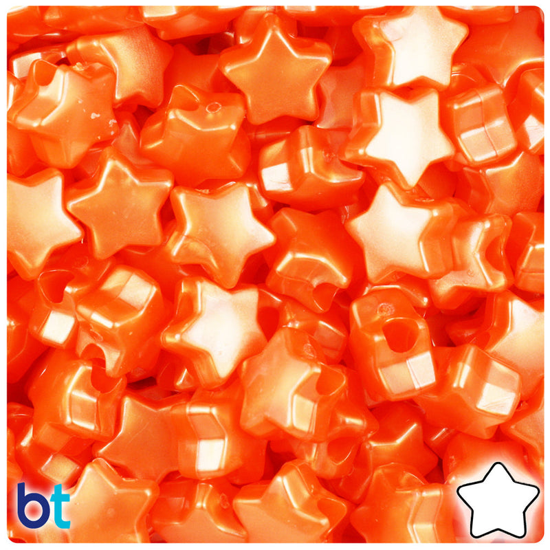 BeadTin Orange Pearl 13mm Star Plastic Pony Beads (250pcs)