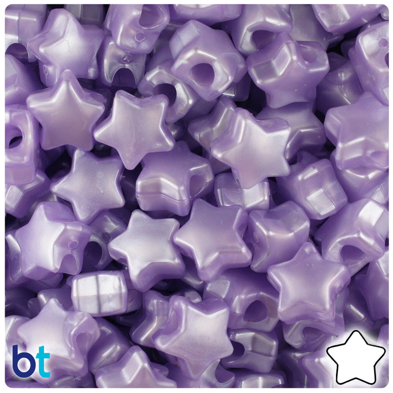 BeadTin Light Purple Pearl 13mm Star Plastic Pony Beads (250pcs)