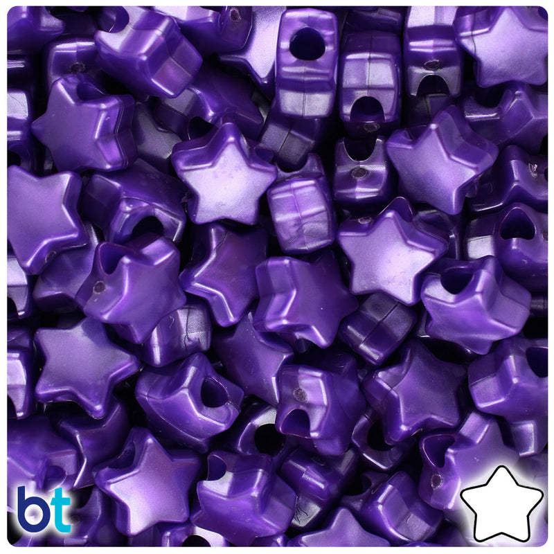 BeadTin Dark Purple Pearl 13mm Star Plastic Pony Beads (250pcs)