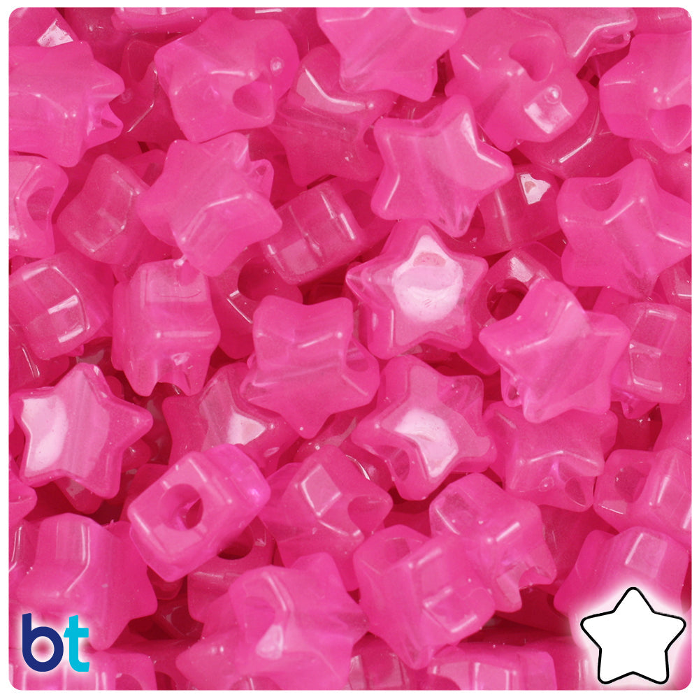 BeadTin Pink Glow 13mm Star Plastic Pony Beads (250pcs)