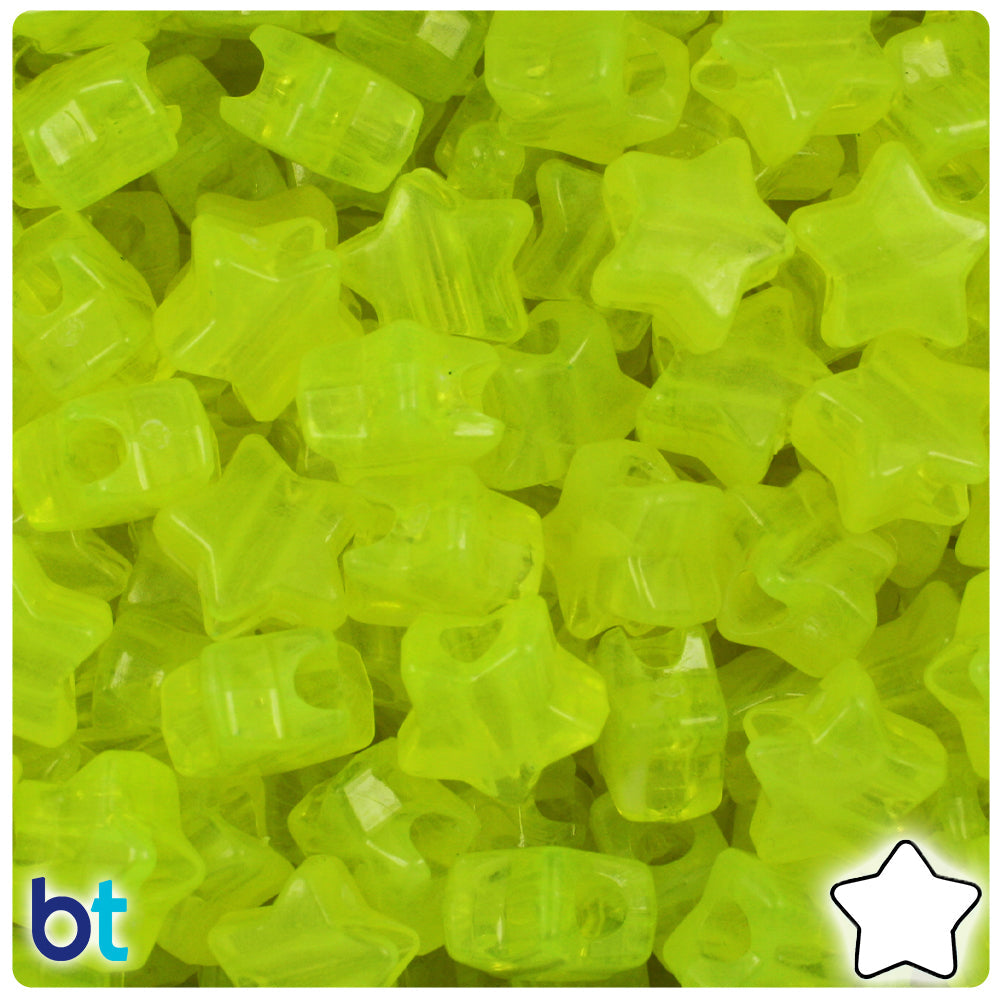 BeadTin Yellow Glow 13mm Star Plastic Pony Beads (250pcs)
