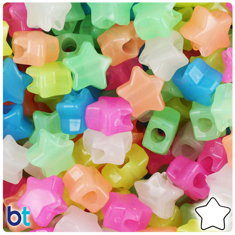 BeadTin Glow Mix 13mm Star Plastic Pony Beads (250pcs)