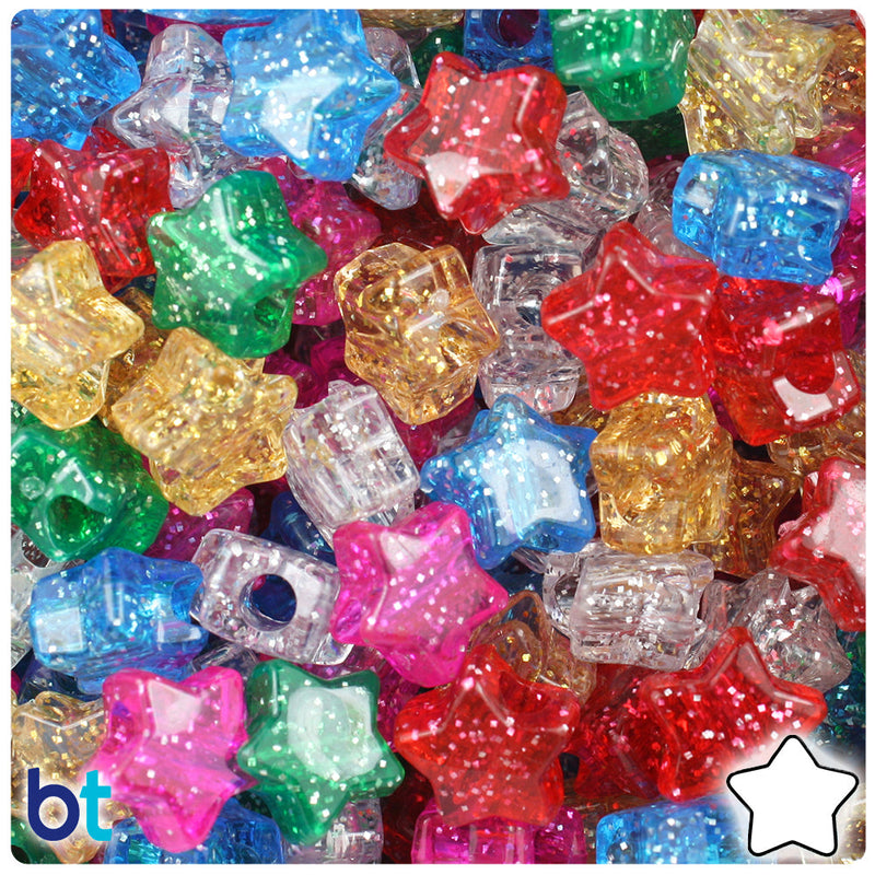 BeadTin Classic Sparkle Mix 13mm Star Plastic Pony Beads (250pcs)