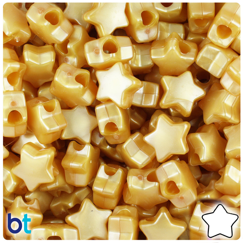 BeadTin Gold Pearl 13mm Star Plastic Pony Beads (250pcs)