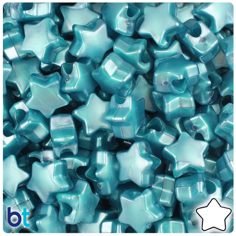 BeadTin Teal Pearl 13mm Star Plastic Pony Beads (250pcs)