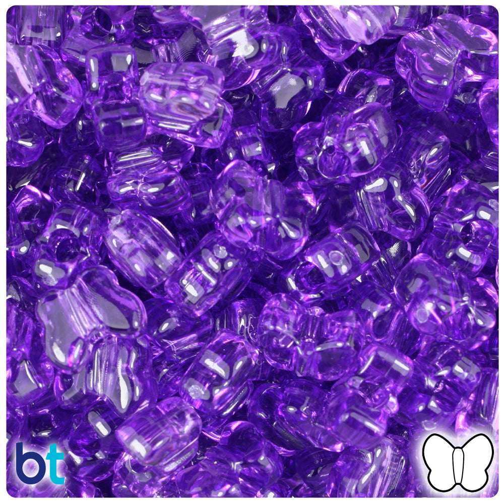BeadTin Amethyst Transparent 13mm Butterfly Plastic Pony Beads (250pcs)