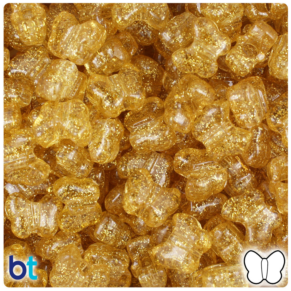 BeadTin Gold Sparkle 13mm Butterfly Plastic Pony Beads (250pcs)
