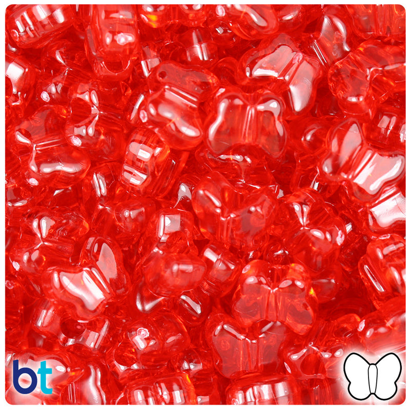 BeadTin Ruby Transparent 13mm Butterfly Plastic Pony Beads (250pcs)