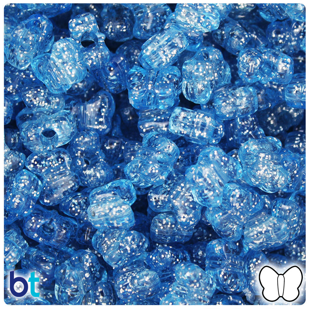 BeadTin Light Sapphire Sparkle 13mm Butterfly Plastic Pony Beads (250pcs)