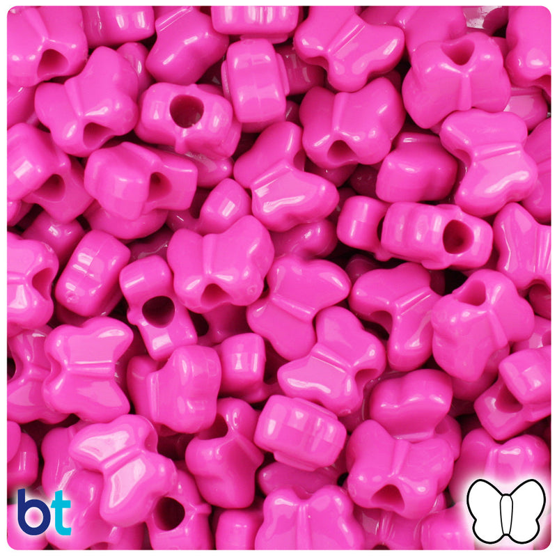 BeadTin Dark Pink Opaque 13mm Butterfly Plastic Pony Beads (250pcs)