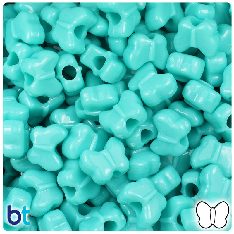 BeadTin Light Turquoise Opaque 13mm Butterfly Plastic Pony Beads (250pcs)