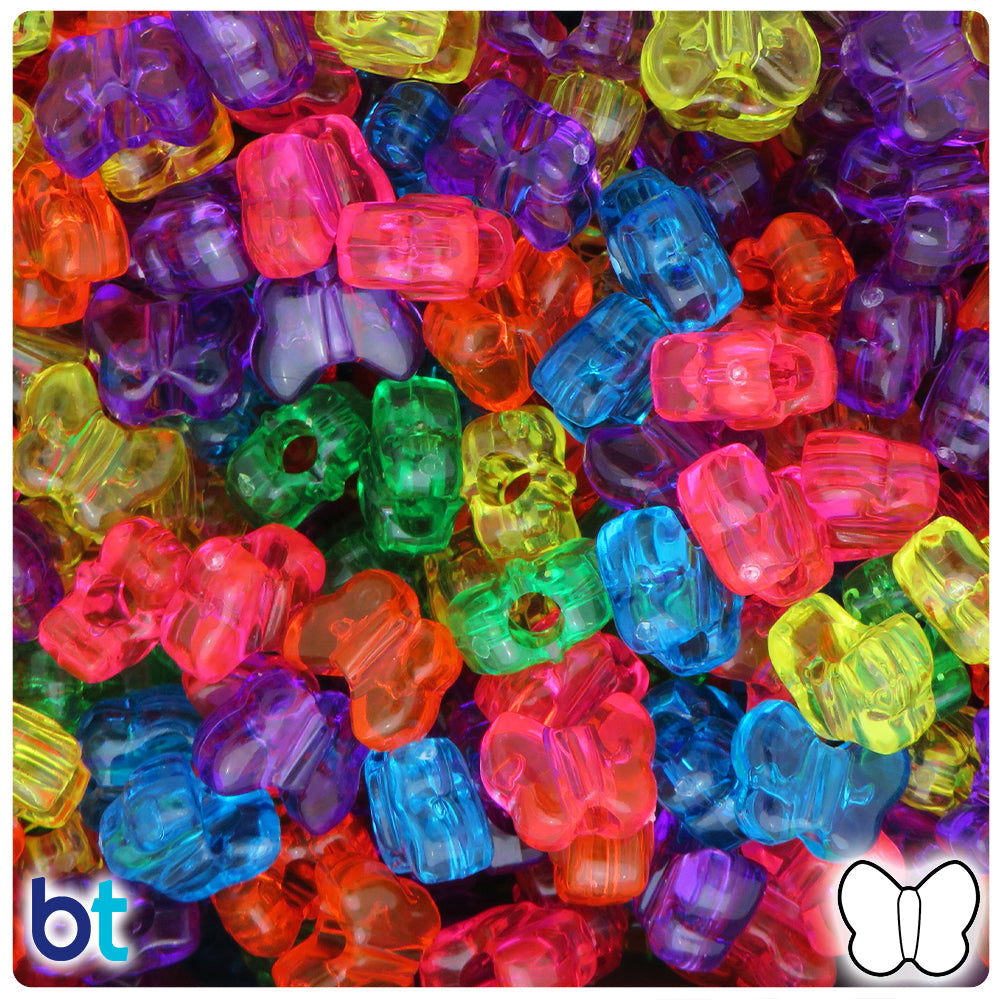 BeadTin Jelly Mix Transparent 13mm Butterfly Plastic Pony Beads (250pcs)