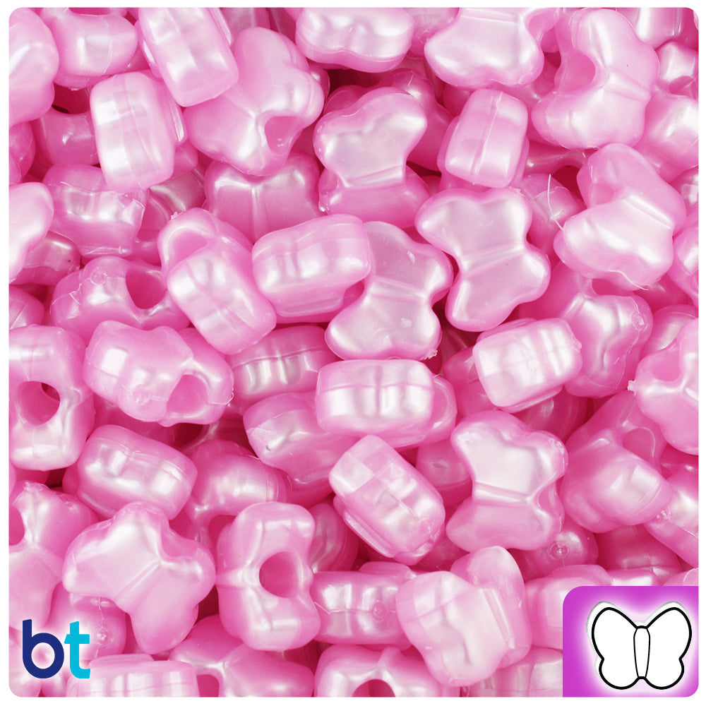 BeadTin Light Pink Pearl 13mm Butterfly Plastic Pony Beads (250pcs)