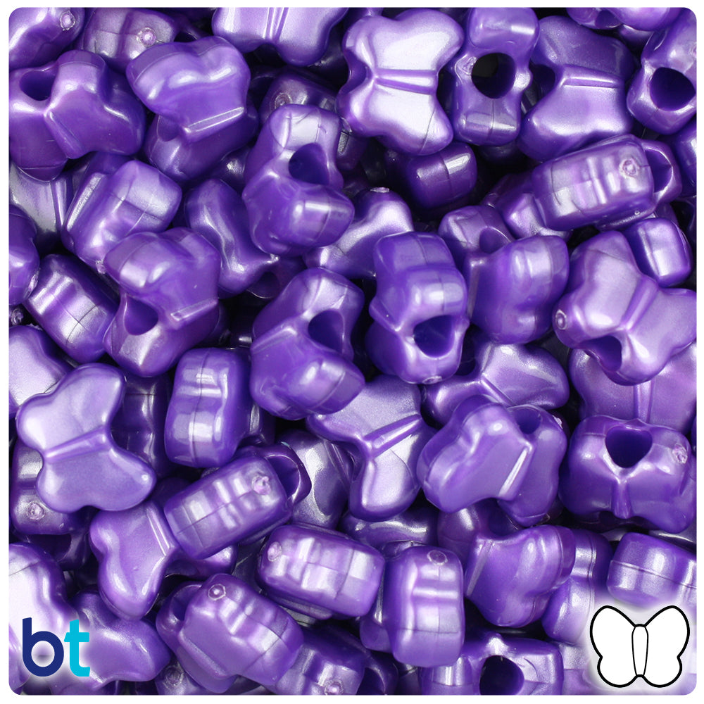 BeadTin Dark Purple Pearl 13mm Butterfly Plastic Pony Beads (250pcs)