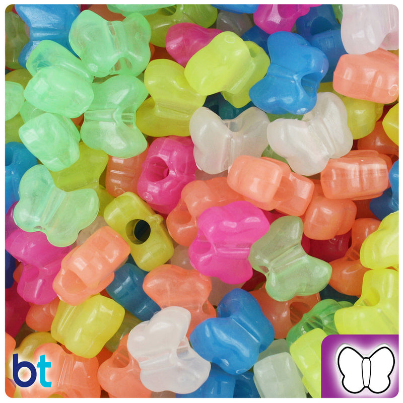 BeadTin Glow Mix 13mm Butterfly Plastic Pony Beads (250pcs)