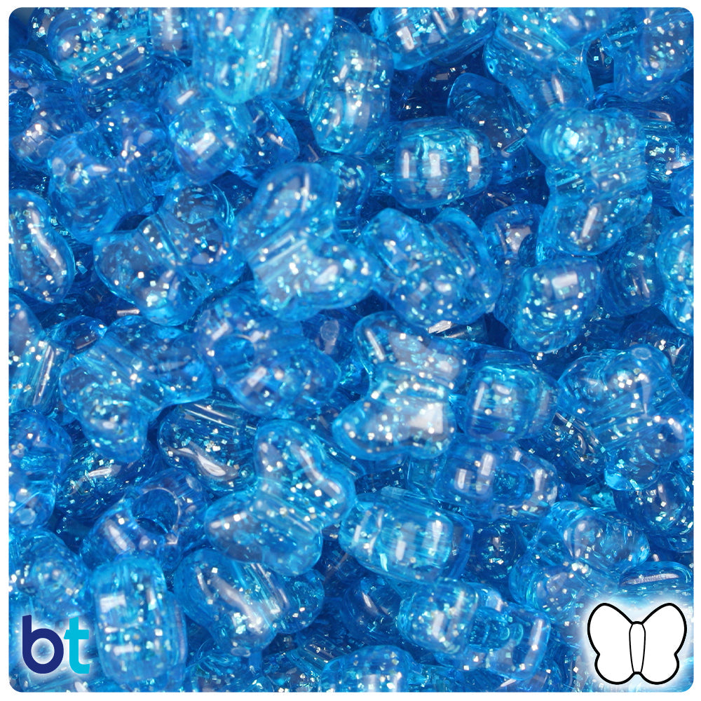 BeadTin Royal Blue Sparkle 13mm Butterfly Plastic Pony Beads (250pcs)