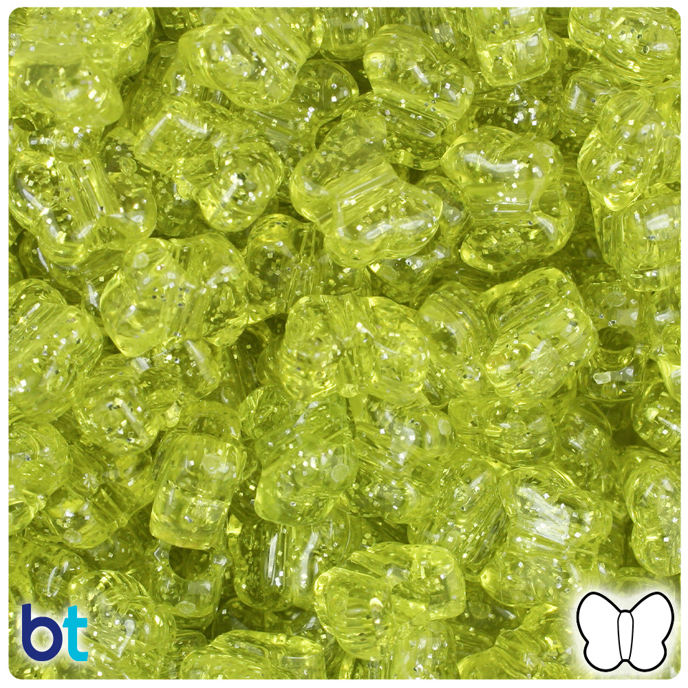 BeadTin Yellow Sparkle 13mm Butterfly Plastic Pony Beads (250pcs)