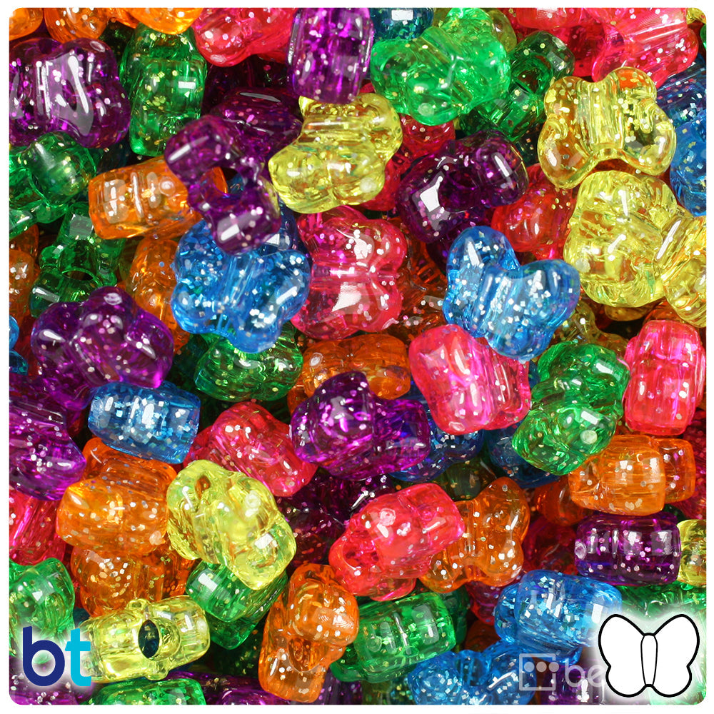 BeadTin Jelly Mix Sparkle 13mm Butterfly Plastic Pony Beads (250pcs)
