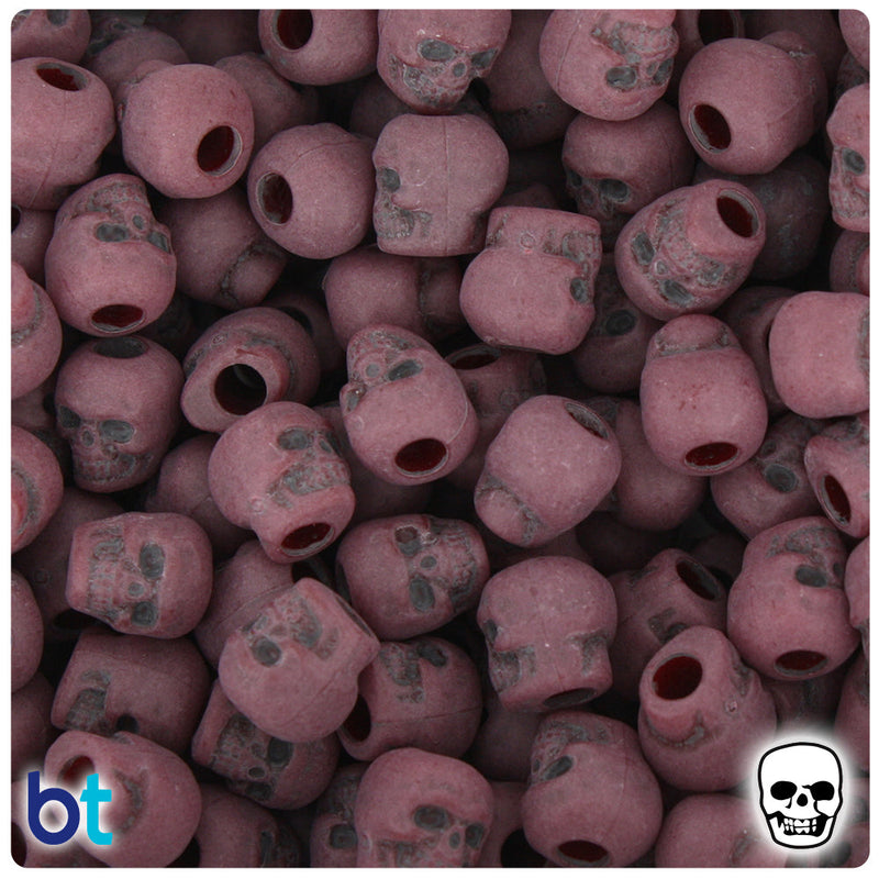 BeadTin Cranberry Antique 11mm Skull Plastic Pony Beads (150pcs)