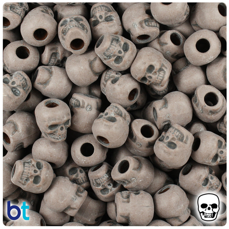 BeadTin Chocolate Antique 11mm Skull Plastic Pony Beads (150pcs)