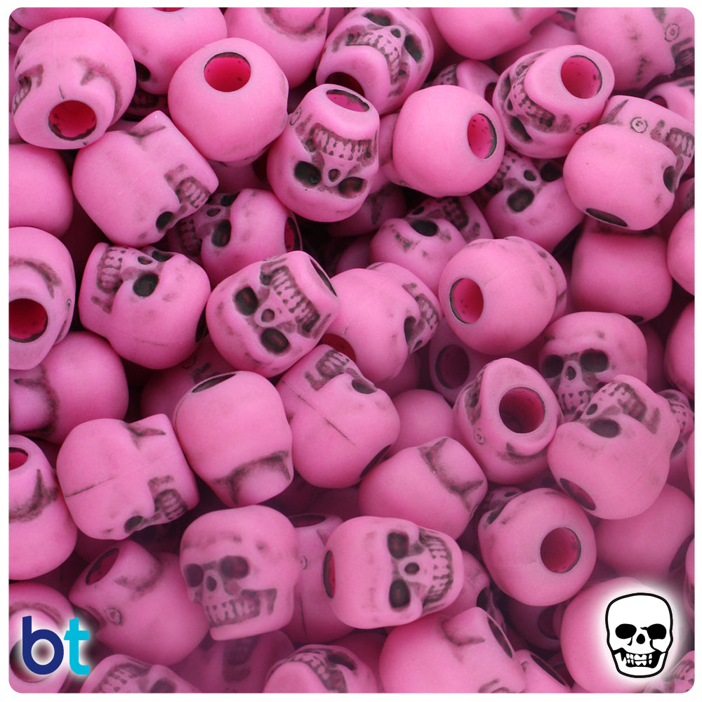 BeadTin Dark Pink Antique 11mm Skull Plastic Pony Beads (150pcs)