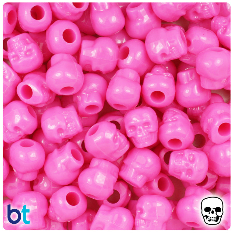 BeadTin Dark Pink Opaque 11mm Skull Plastic Pony Beads (150pcs)