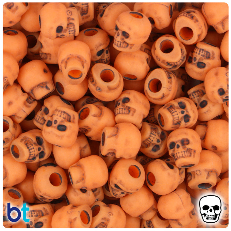 BeadTin Orange Antique 11mm Skull Plastic Pony Beads (150pcs)