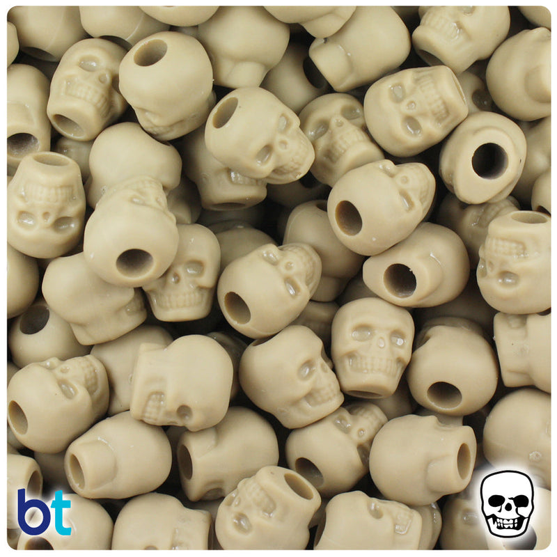 BeadTin Khaki Matte 11mm Skull Plastic Pony Beads (150pcs)