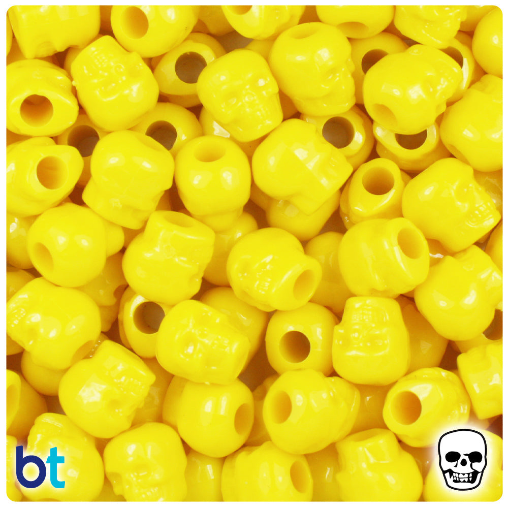 BeadTin Bright Yellow Opaque 11mm Skull Plastic Pony Beads (150pcs)