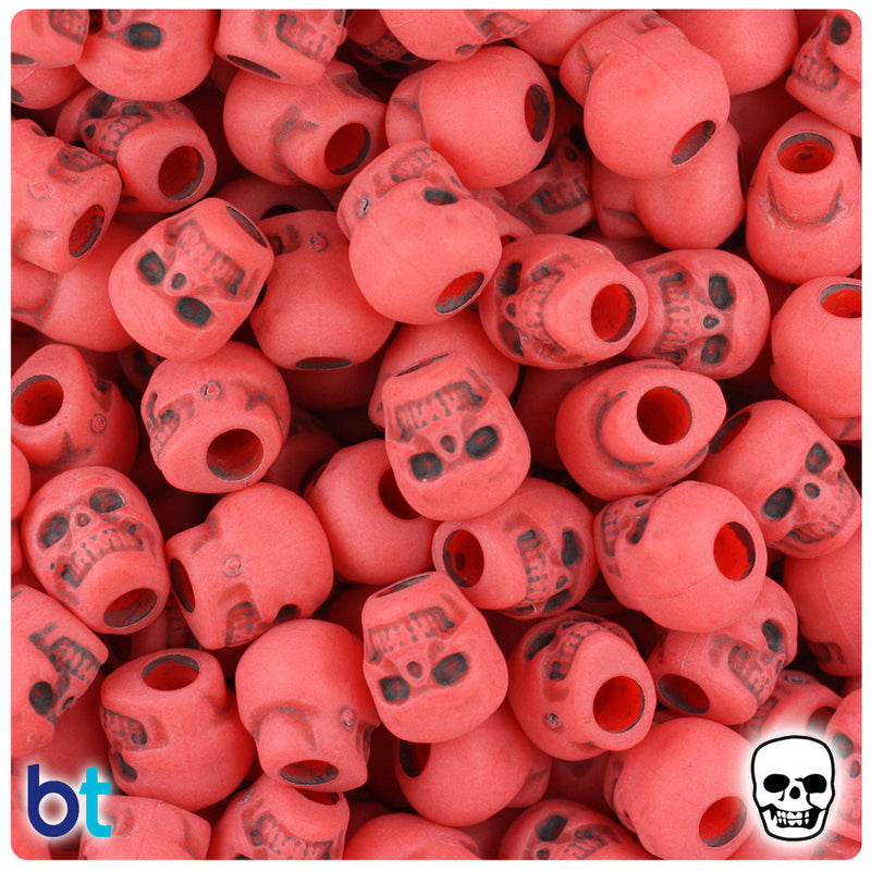 BeadTin Bright Red Antique 11mm Skull Plastic Pony Beads (150pcs)