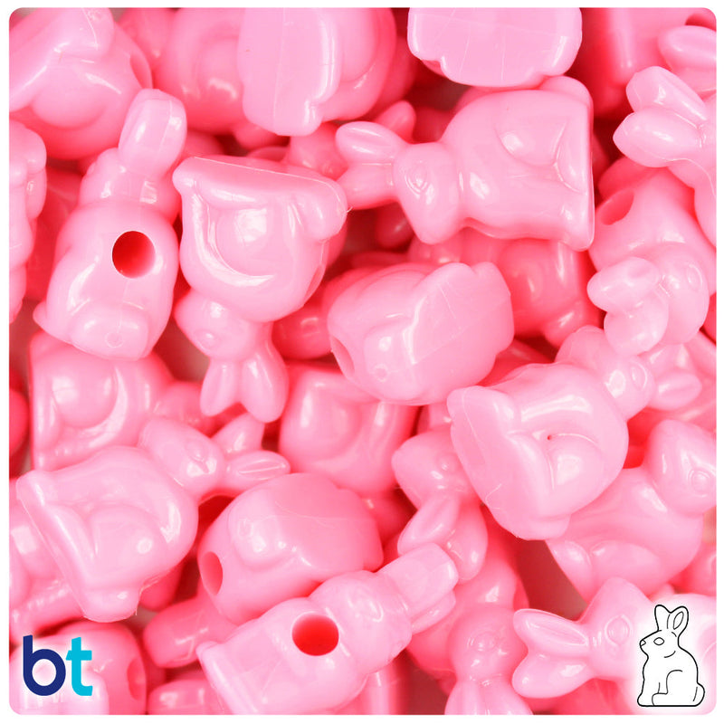 BeadTin Baby Pink Opaque 24mm Bunny Rabbit Plastic Pony Beads (24pcs)